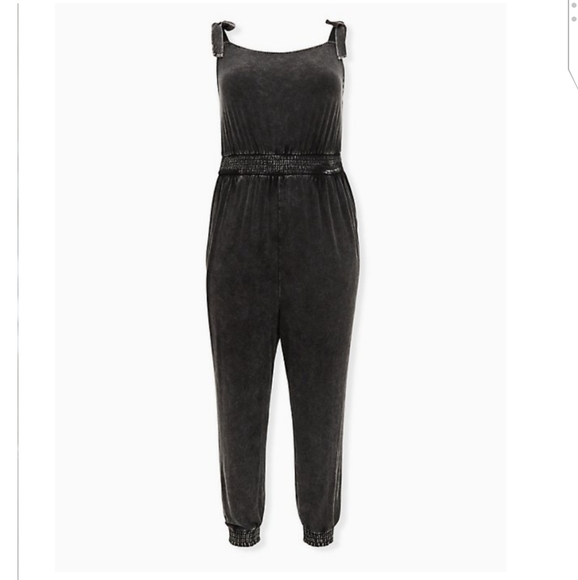 SOLD Torrid Black Mineral Wash Super Soft Jersey Knit Tie Strap Jumpsuit Sz 2 - Picture 5 of 16
